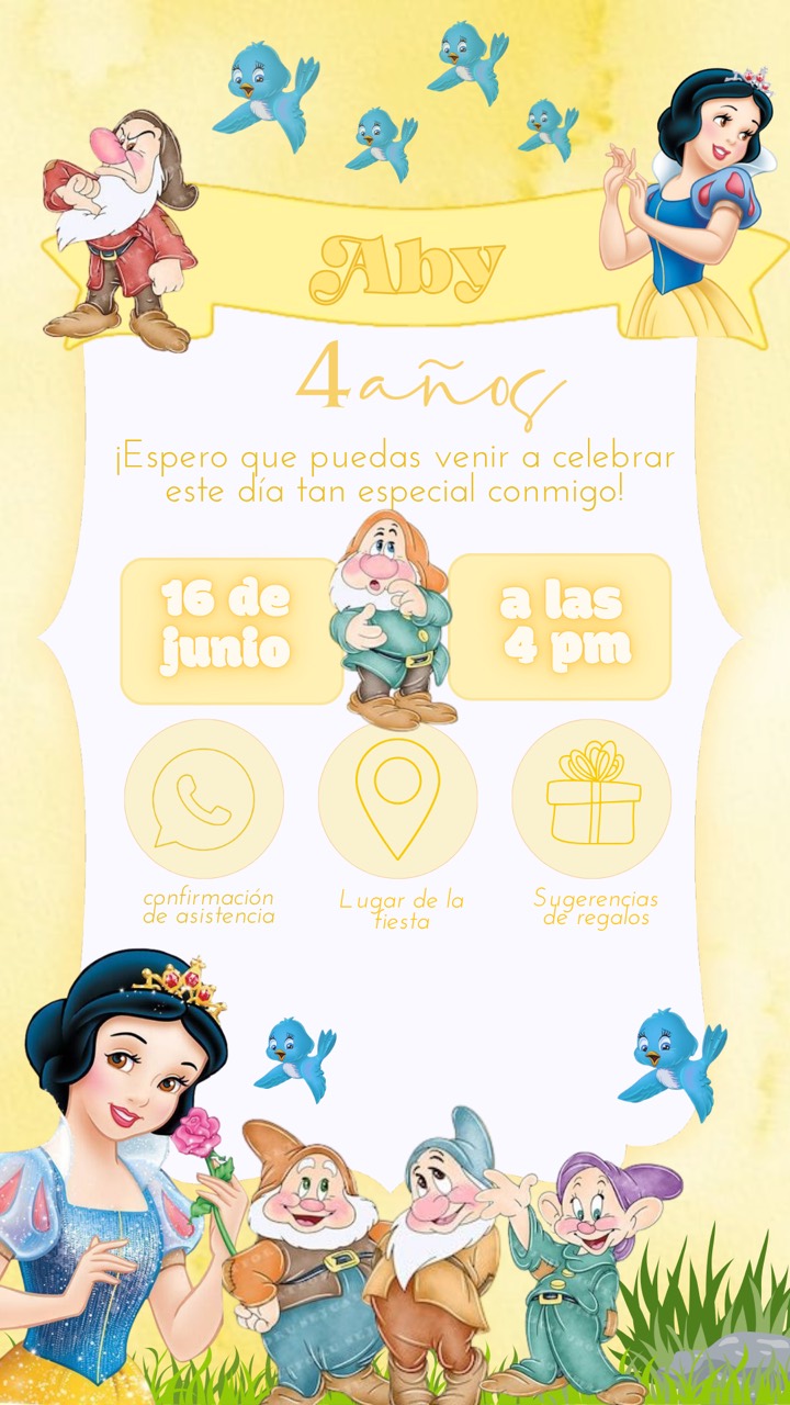 Invitación de Aby, tema Blancanieves