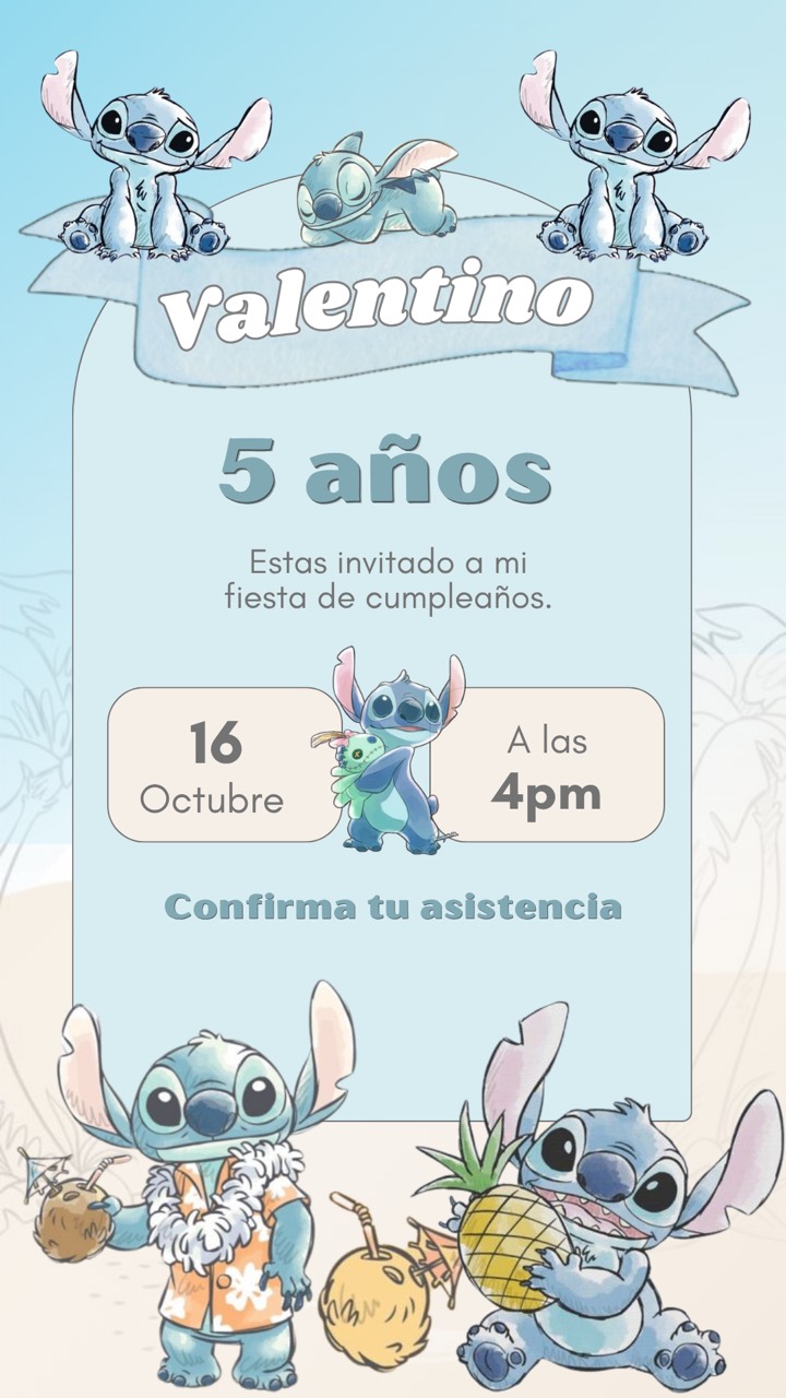 Invitación de Valentino, tema Stitch