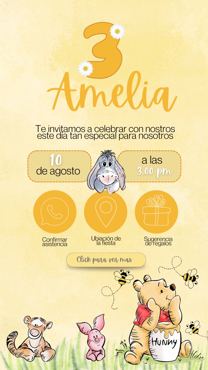 Invitación de Amelia, tema Winnie Pooh